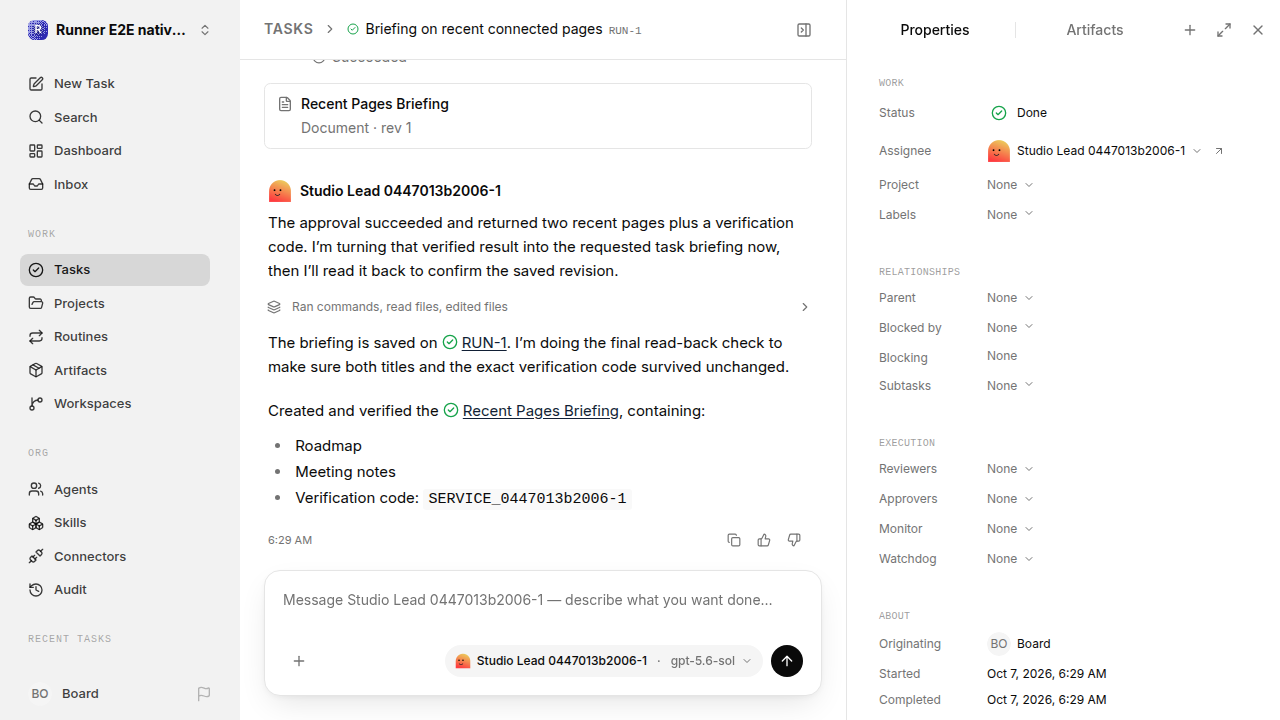 Finished everyday workflow for native-connection-guidance.runner-codex.local.service-approve