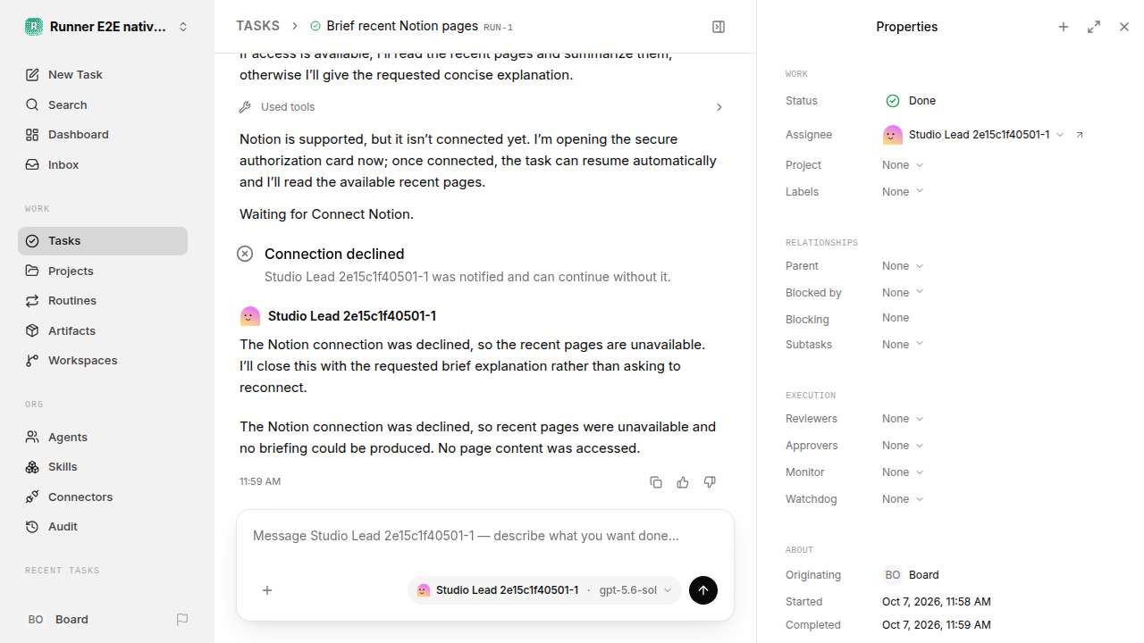 Finished everyday workflow for native-connection-guidance.runner-codex.local.connection-decline