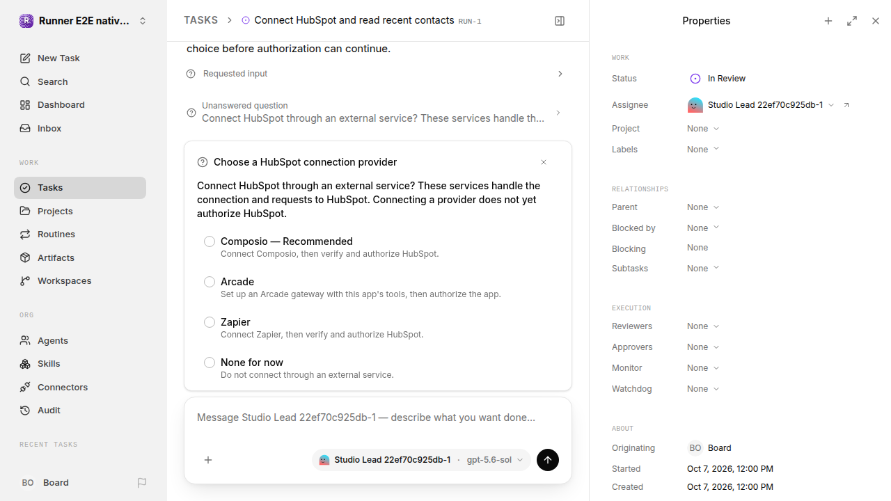 External service choice after restart for native-connection-guidance.runner-codex.local.provider-decline