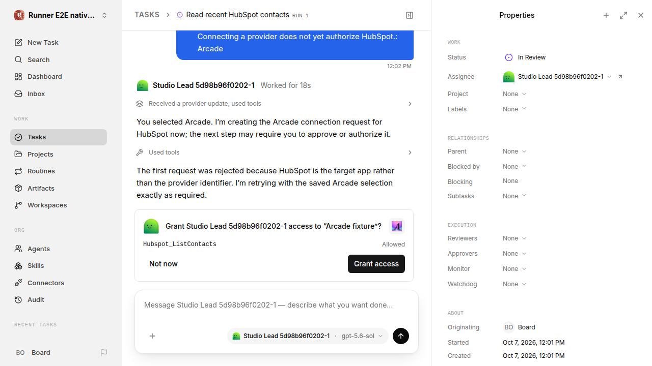 Separate HubSpot tool-access approval for native-connection-guidance.runner-codex.local.provider-second
