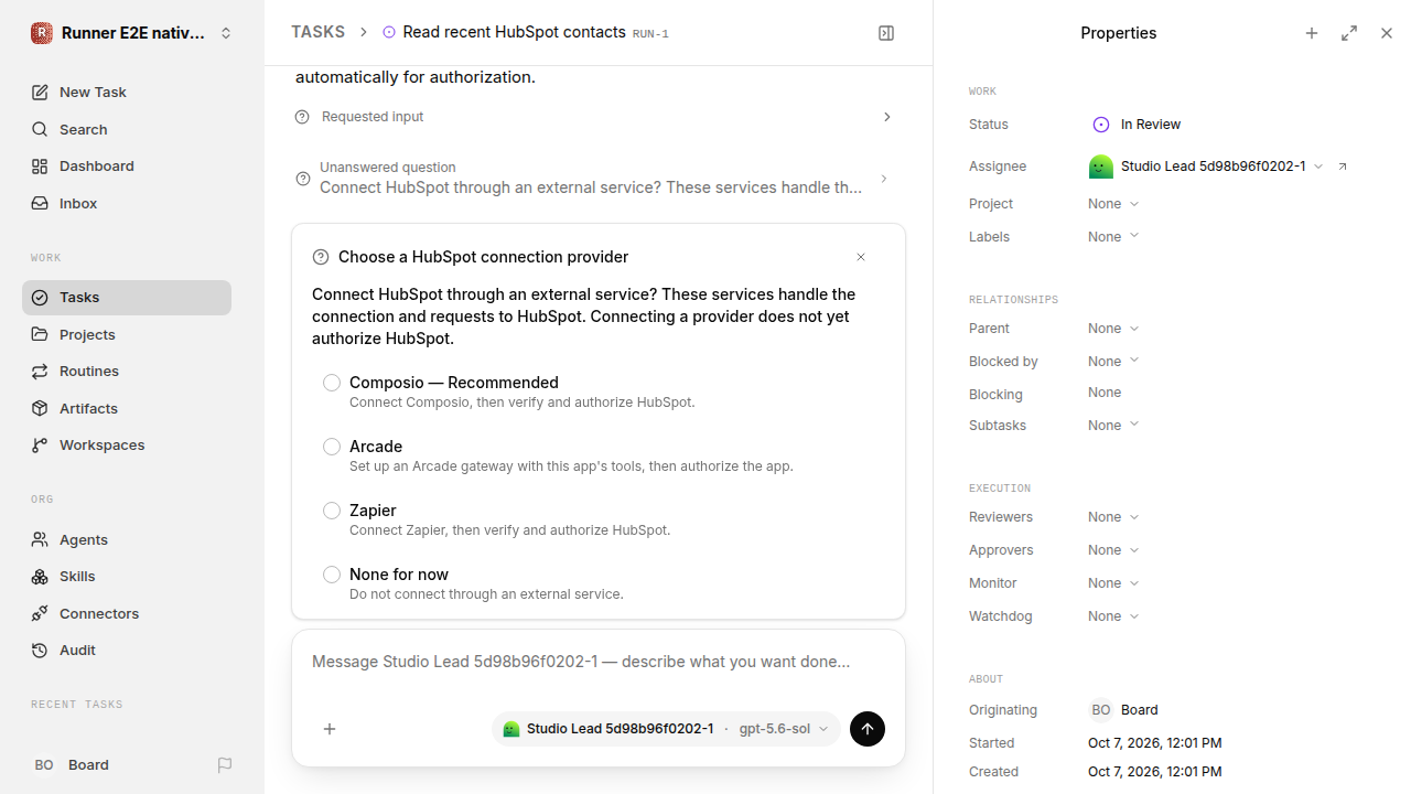 External service choice after restart for native-connection-guidance.runner-codex.local.provider-second