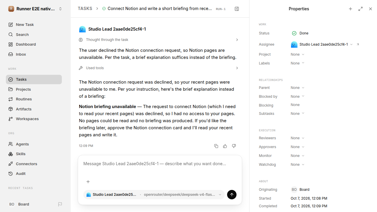 Finished everyday workflow for native-connection-guidance.runner-opencode.local.connection-decline