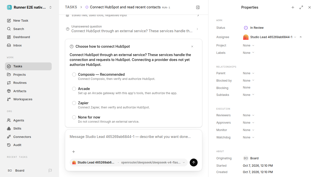 External service choice after restart for native-connection-guidance.runner-opencode.local.provider-decline