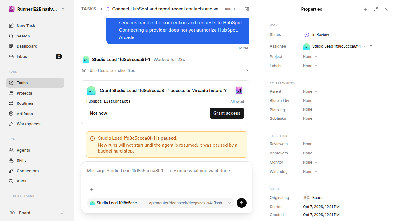 Separate HubSpot tool-access approval for native-connection-guidance.runner-opencode.local.provider-second