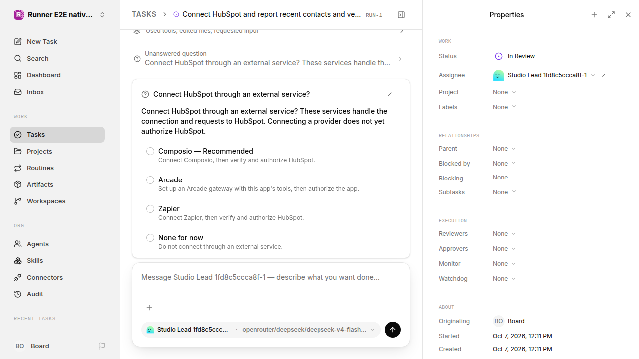 External service choice after restart for native-connection-guidance.runner-opencode.local.provider-second