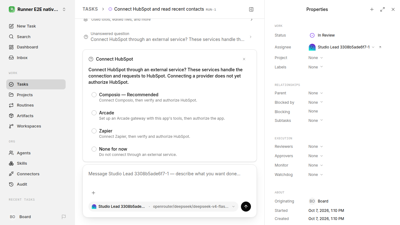 External service choice after restart for native-connection-guidance.runner-opencode.local.provider-second