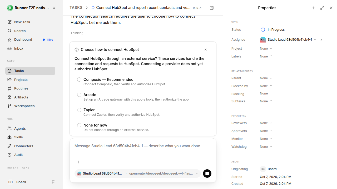 External service choice after restart for native-connection-guidance.runner-opencode.local.provider-second
