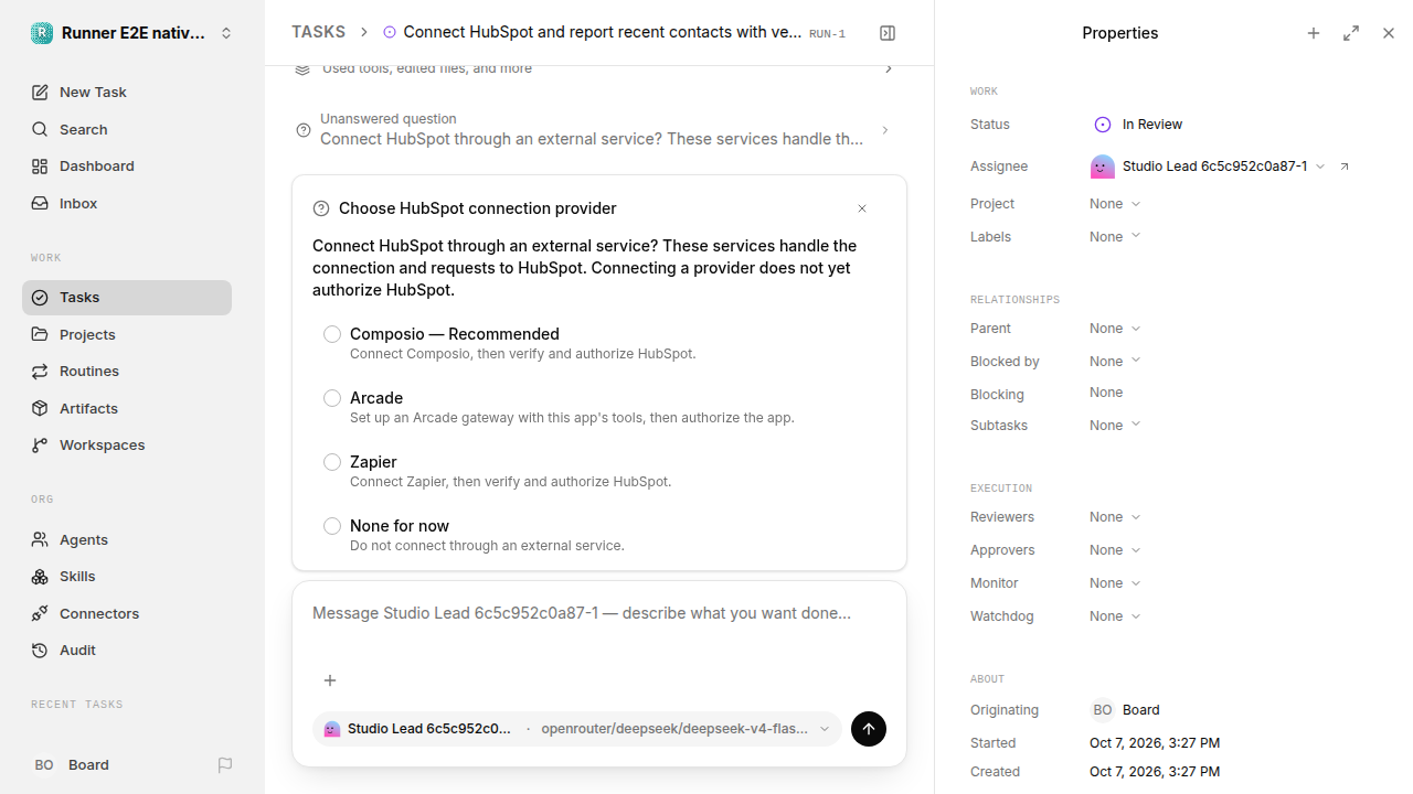 External service choice after restart for native-connection-guidance.runner-opencode.local.provider-second