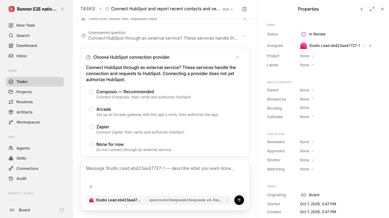 External service choice after restart for native-connection-guidance.runner-opencode.local.provider-second