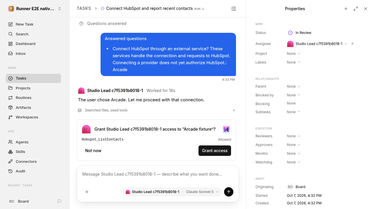 Separate HubSpot tool-access approval for native-connection-guidance.runner-acpx-claude.local.provider-second