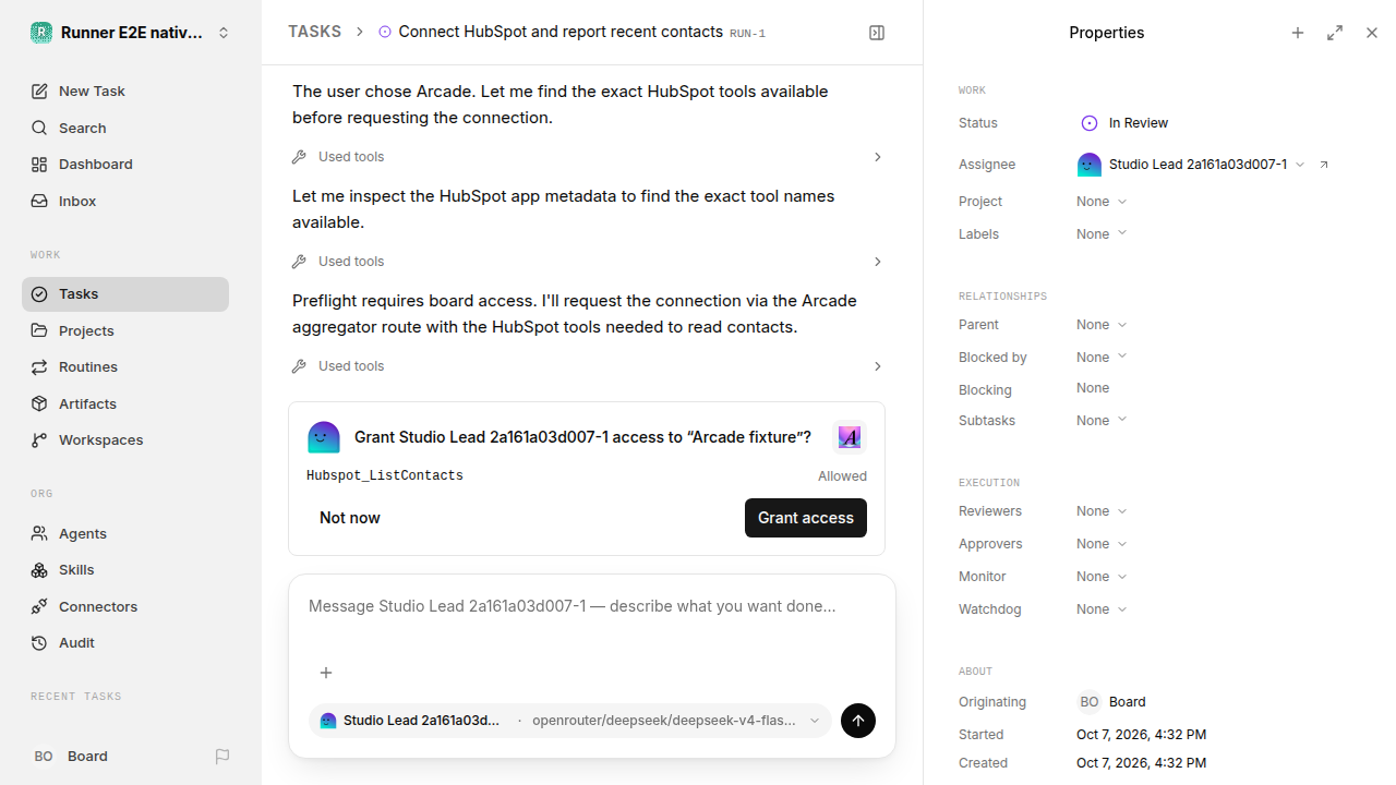 Separate HubSpot tool-access approval for native-connection-guidance.runner-opencode.local.provider-second