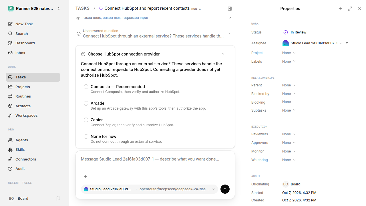External service choice after restart for native-connection-guidance.runner-opencode.local.provider-second