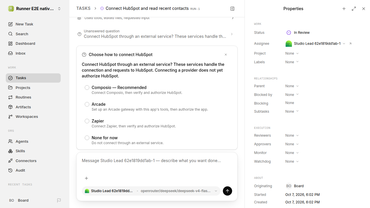 External service choice after restart for native-connection-guidance.runner-opencode.local.provider-decline