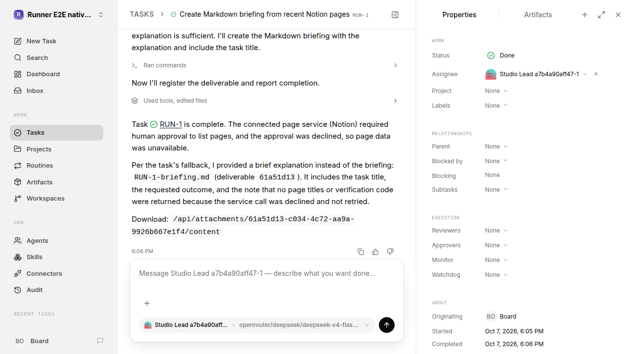 Finished everyday workflow for native-connection-guidance.runner-opencode.local.service-decline