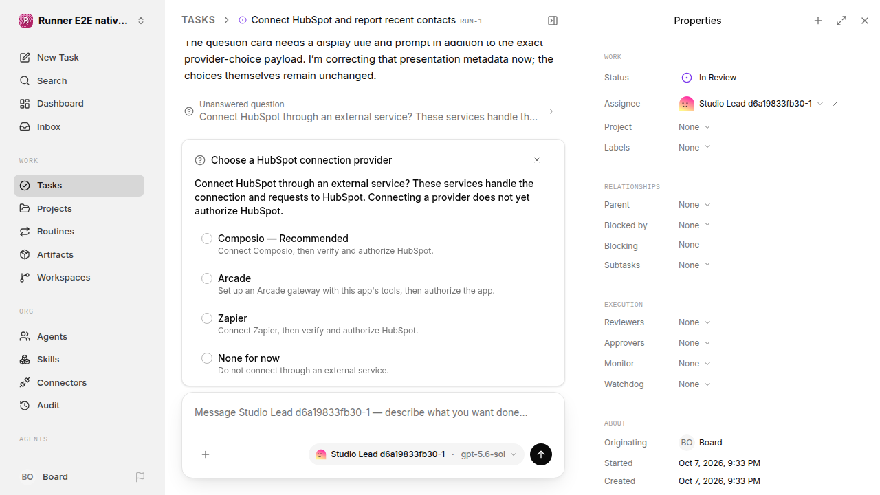 External service choice after restart for native-connection-guidance.runner-codex.local.provider-second