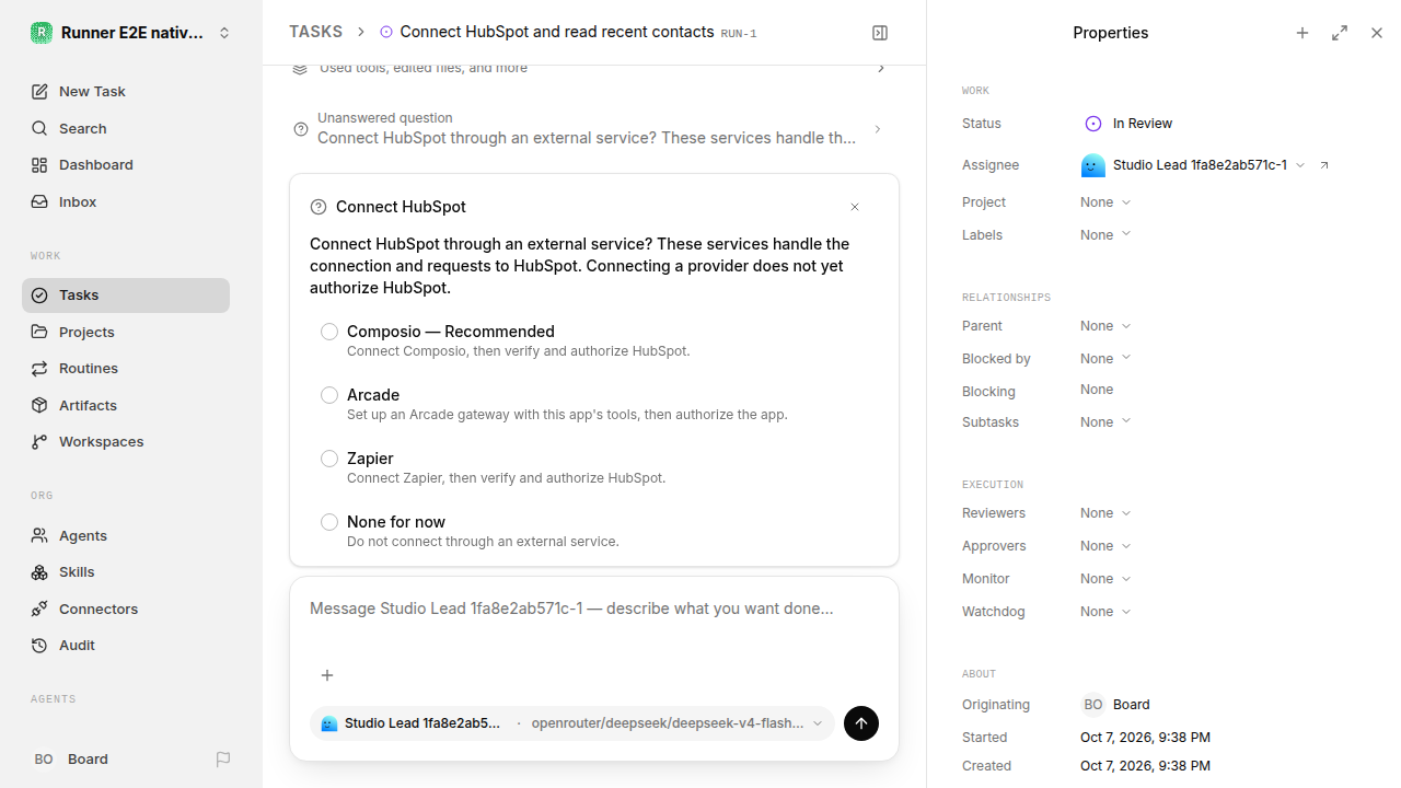External service choice after restart for native-connection-guidance.runner-opencode.local.provider-decline
