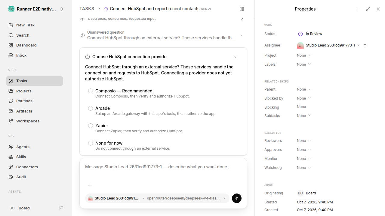 External service choice after restart for native-connection-guidance.runner-opencode.local.provider-second