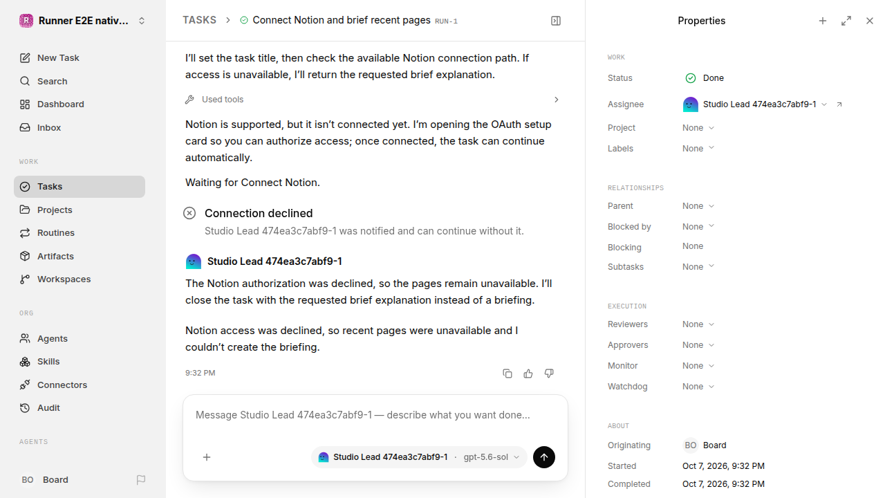 Finished everyday workflow for native-connection-guidance.runner-codex.local.connection-decline