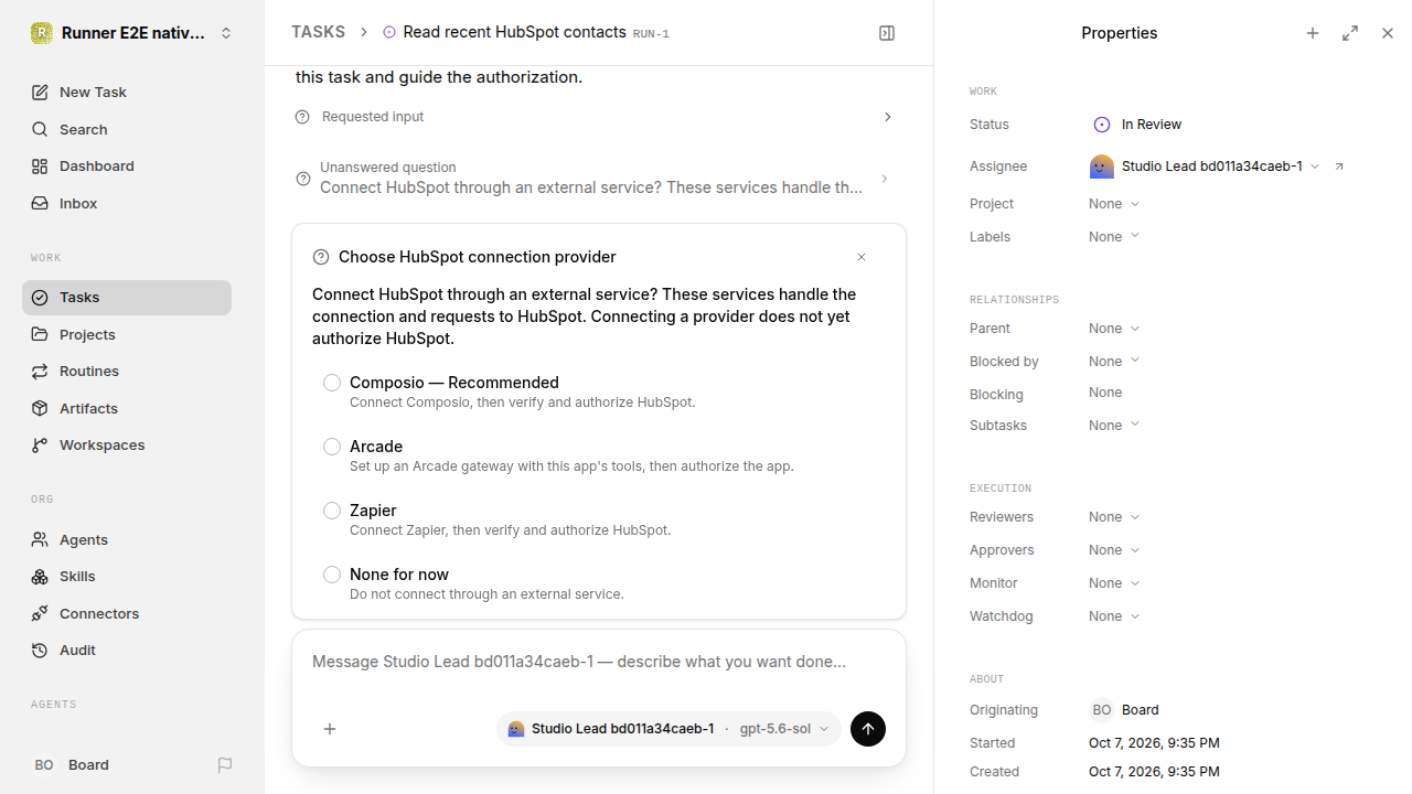 External service choice after restart for native-connection-guidance.runner-codex.local.provider-second