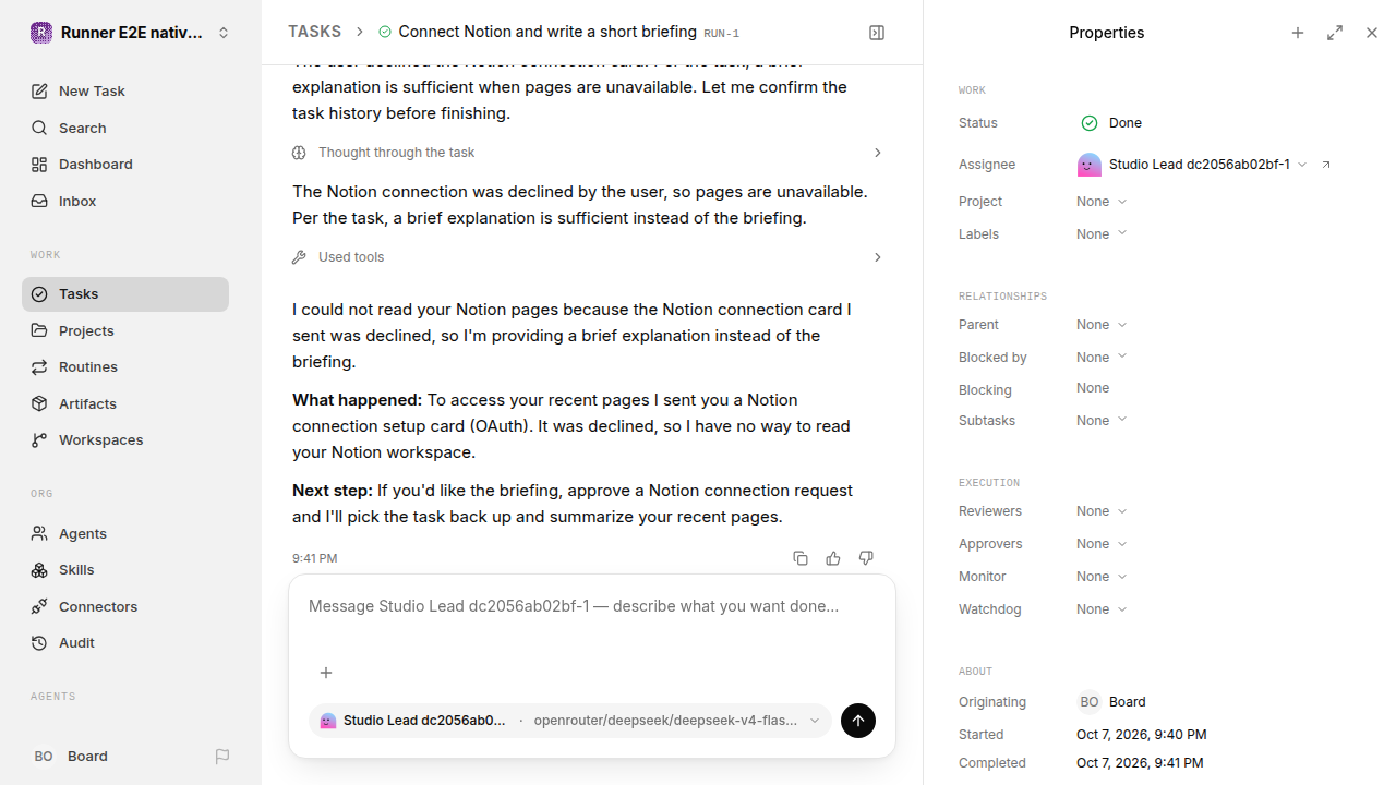 Finished everyday workflow for native-connection-guidance.runner-opencode.local.connection-decline