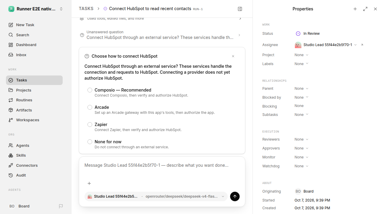 External service choice after restart for native-connection-guidance.runner-opencode.local.provider-decline