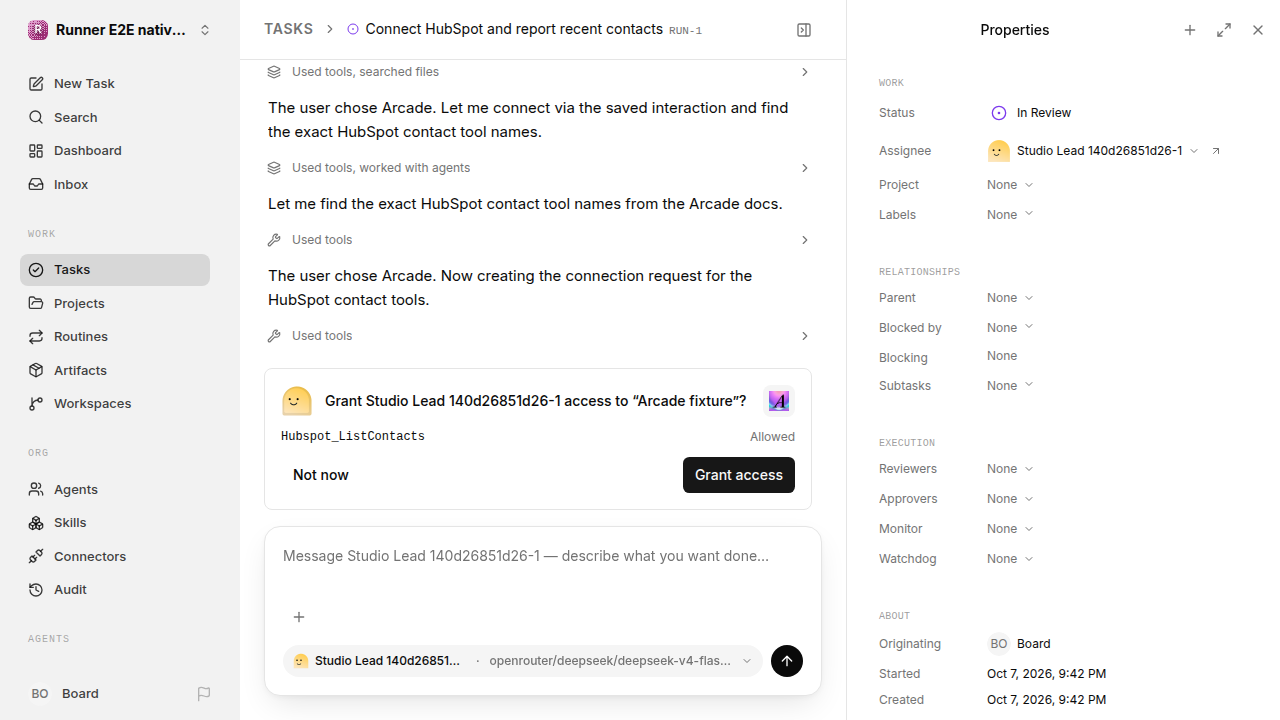 Separate HubSpot tool-access approval for native-connection-guidance.runner-opencode.local.provider-second
