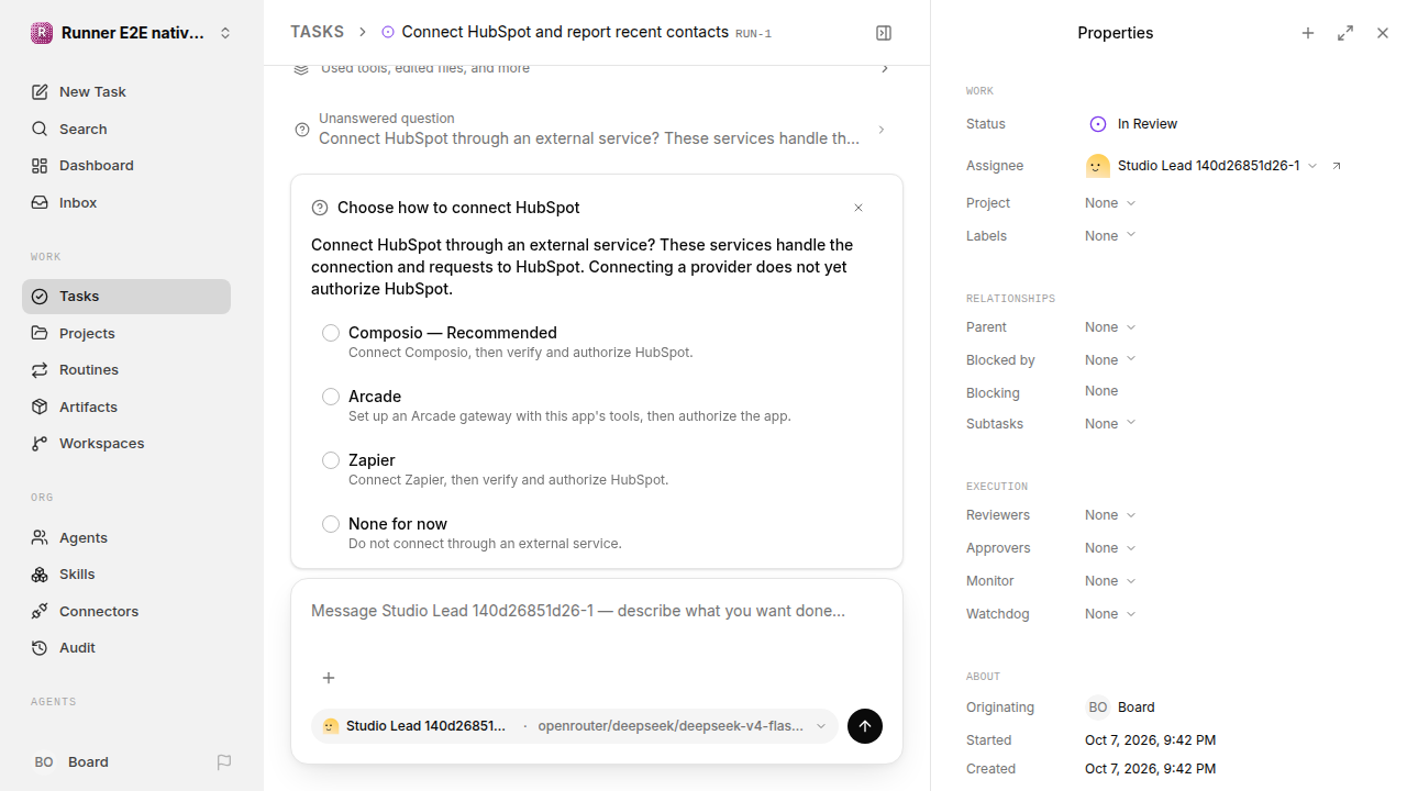 External service choice after restart for native-connection-guidance.runner-opencode.local.provider-second