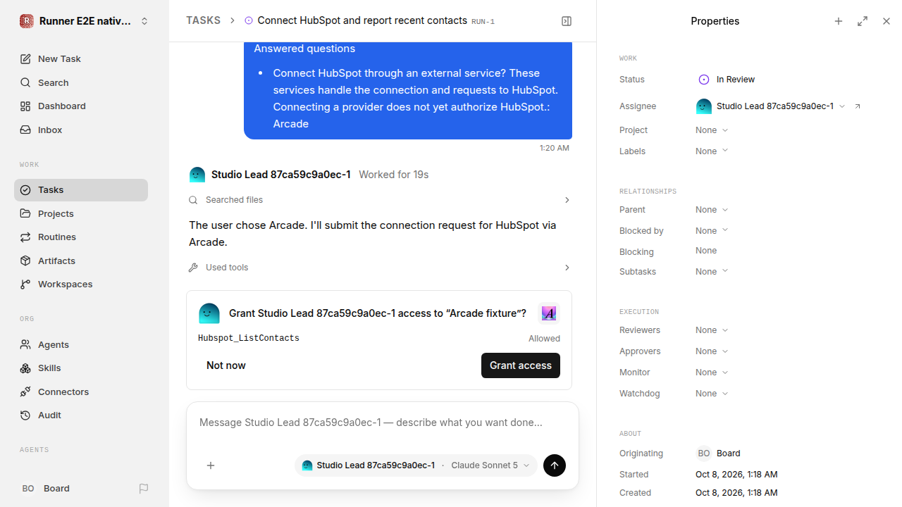 Separate HubSpot tool-access approval for native-connection-guidance.runner-acpx-claude.local.provider-second