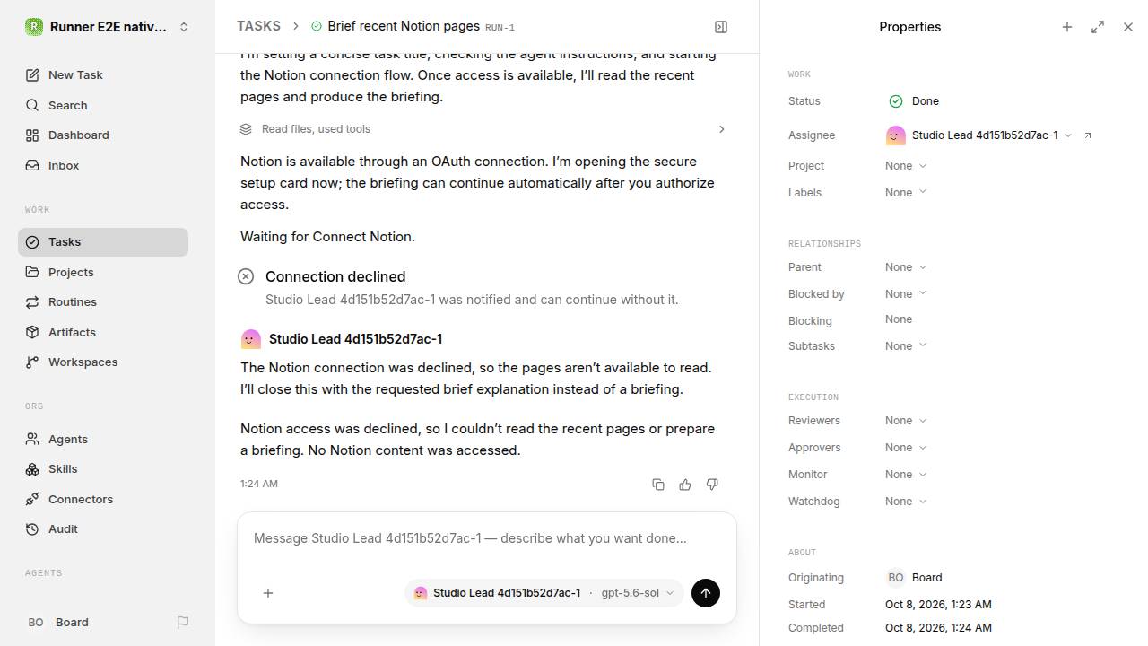 Finished everyday workflow for native-connection-guidance.runner-codex.local.connection-decline