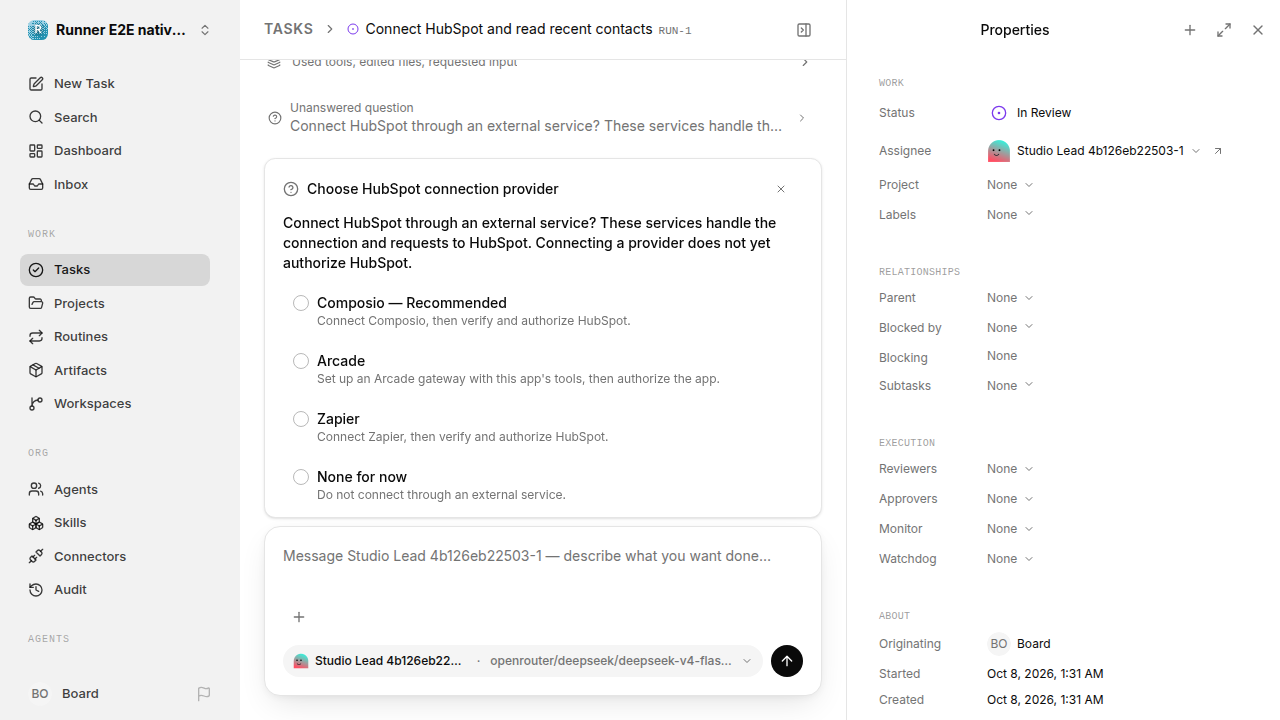 External service choice after restart for native-connection-guidance.runner-opencode.local.provider-decline