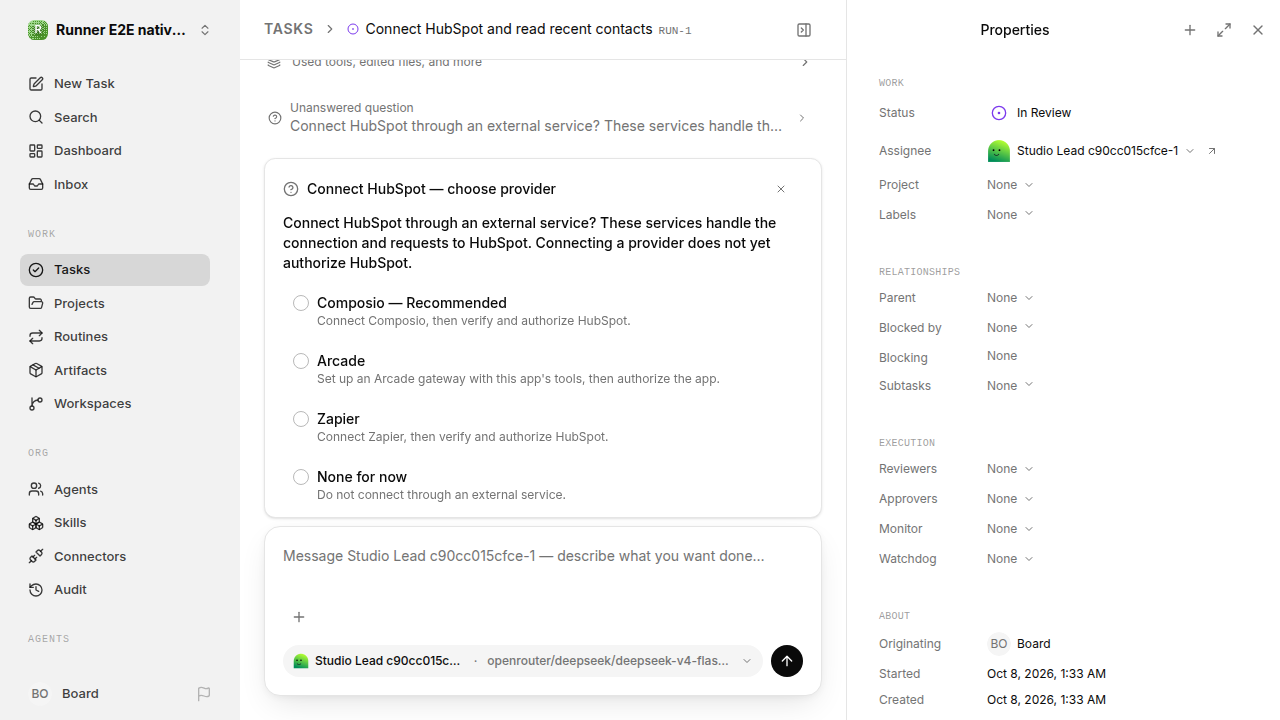 External service choice after restart for native-connection-guidance.runner-opencode.local.provider-second