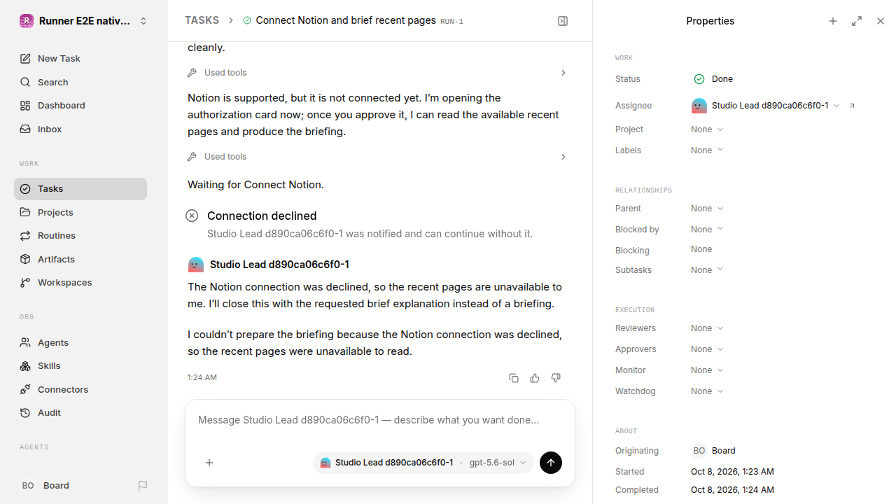 Finished everyday workflow for native-connection-guidance.runner-codex.local.connection-decline