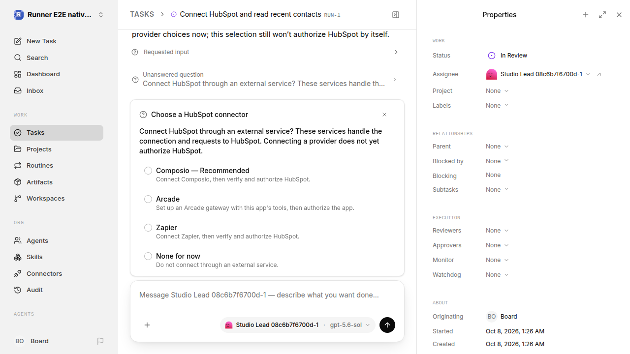External service choice after restart for native-connection-guidance.runner-codex.local.provider-decline