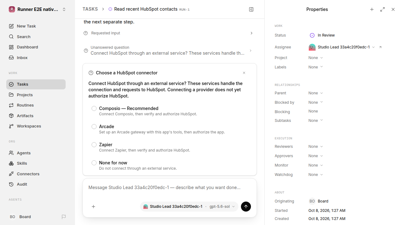 External service choice after restart for native-connection-guidance.runner-codex.local.provider-second