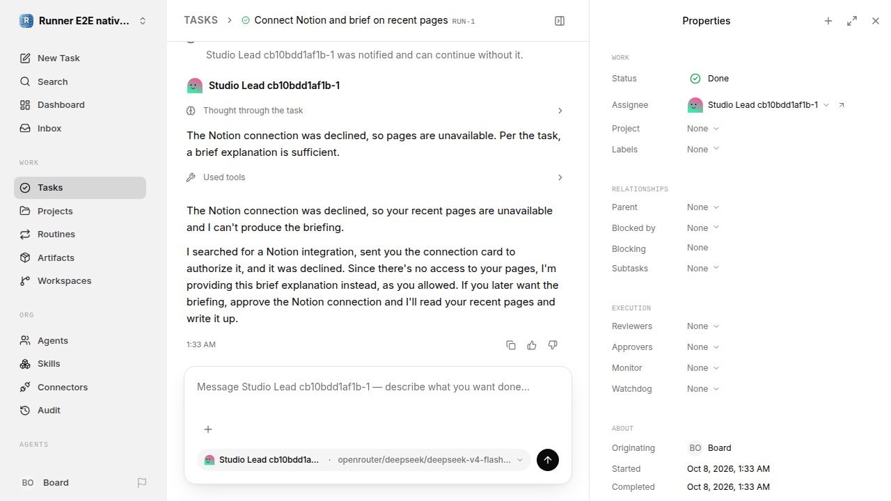 Finished everyday workflow for native-connection-guidance.runner-opencode.local.connection-decline