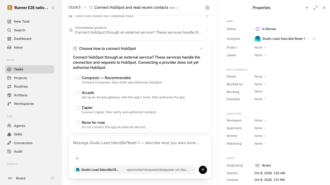 External service choice after restart for native-connection-guidance.runner-opencode.local.provider-decline