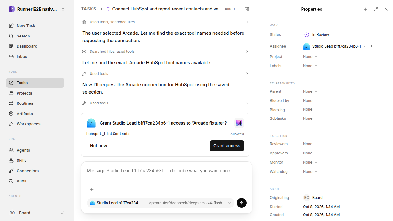 Separate HubSpot tool-access approval for native-connection-guidance.runner-opencode.local.provider-second