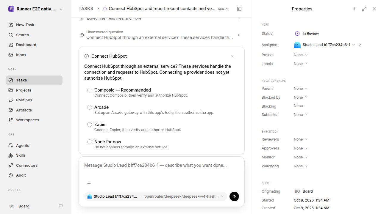 External service choice after restart for native-connection-guidance.runner-opencode.local.provider-second