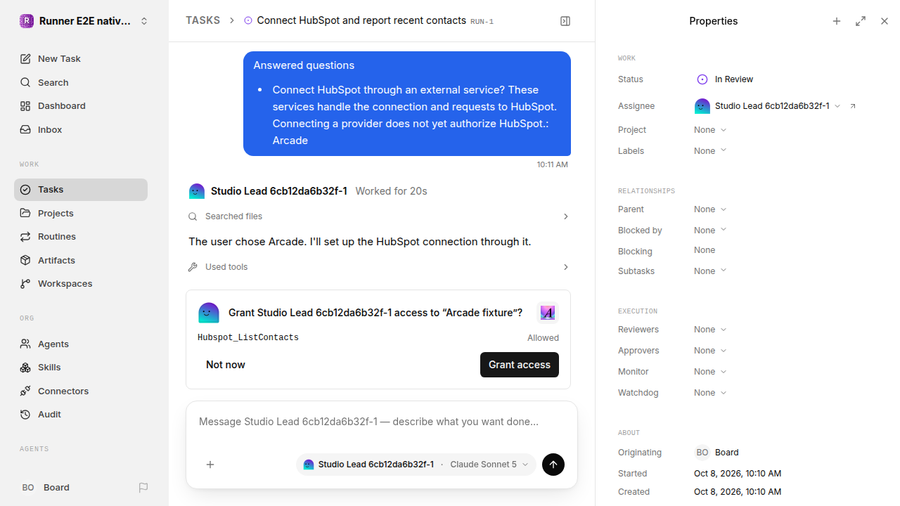 Separate HubSpot tool-access approval for native-connection-guidance.runner-acpx-claude.local.provider-second