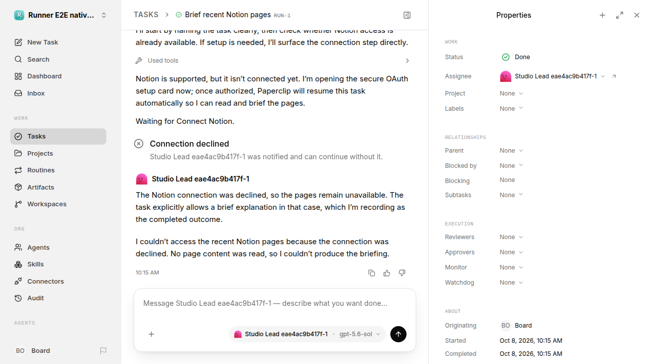 Finished everyday workflow for native-connection-guidance.runner-codex.local.connection-decline