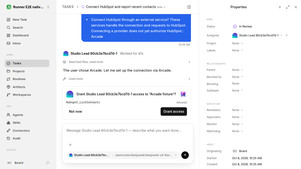 Separate HubSpot tool-access approval for native-connection-guidance.runner-opencode.local.provider-second