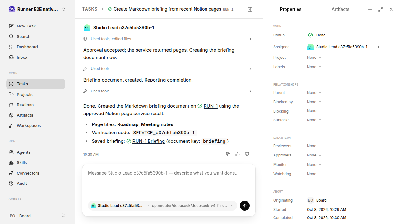 Finished everyday workflow for native-connection-guidance.runner-opencode.local.service-approve