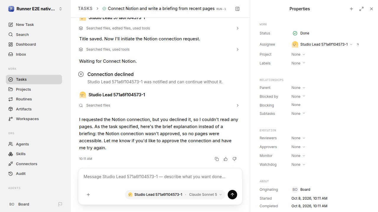 Finished everyday workflow for native-connection-guidance.runner-acpx-claude.local.connection-decline