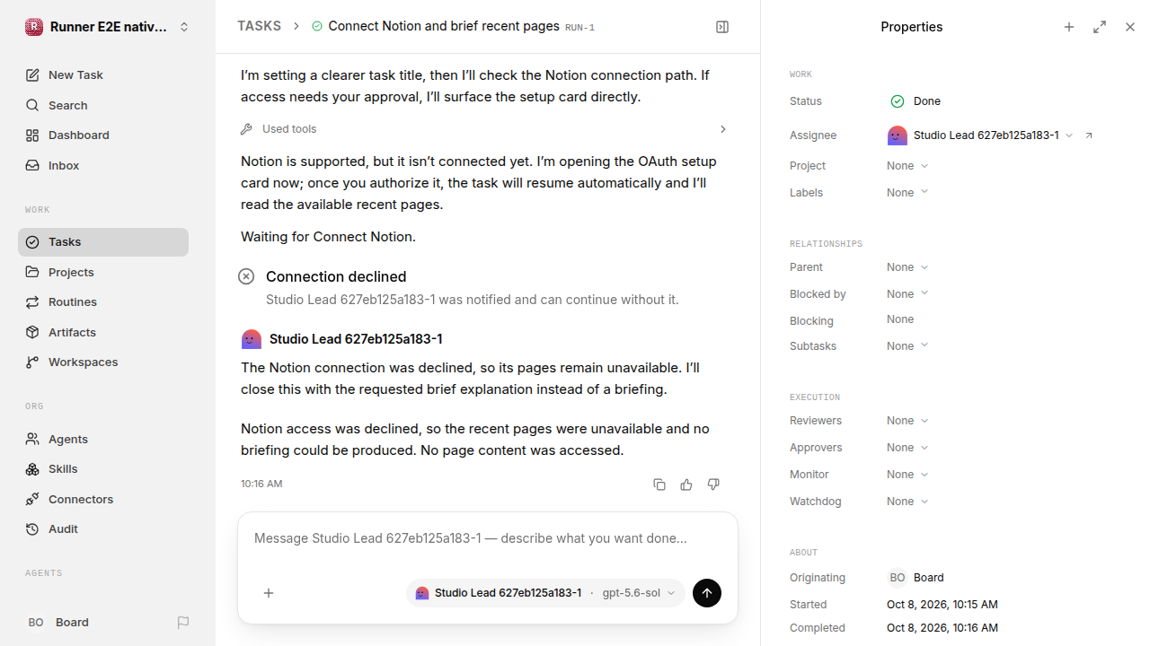 Finished everyday workflow for native-connection-guidance.runner-codex.local.connection-decline