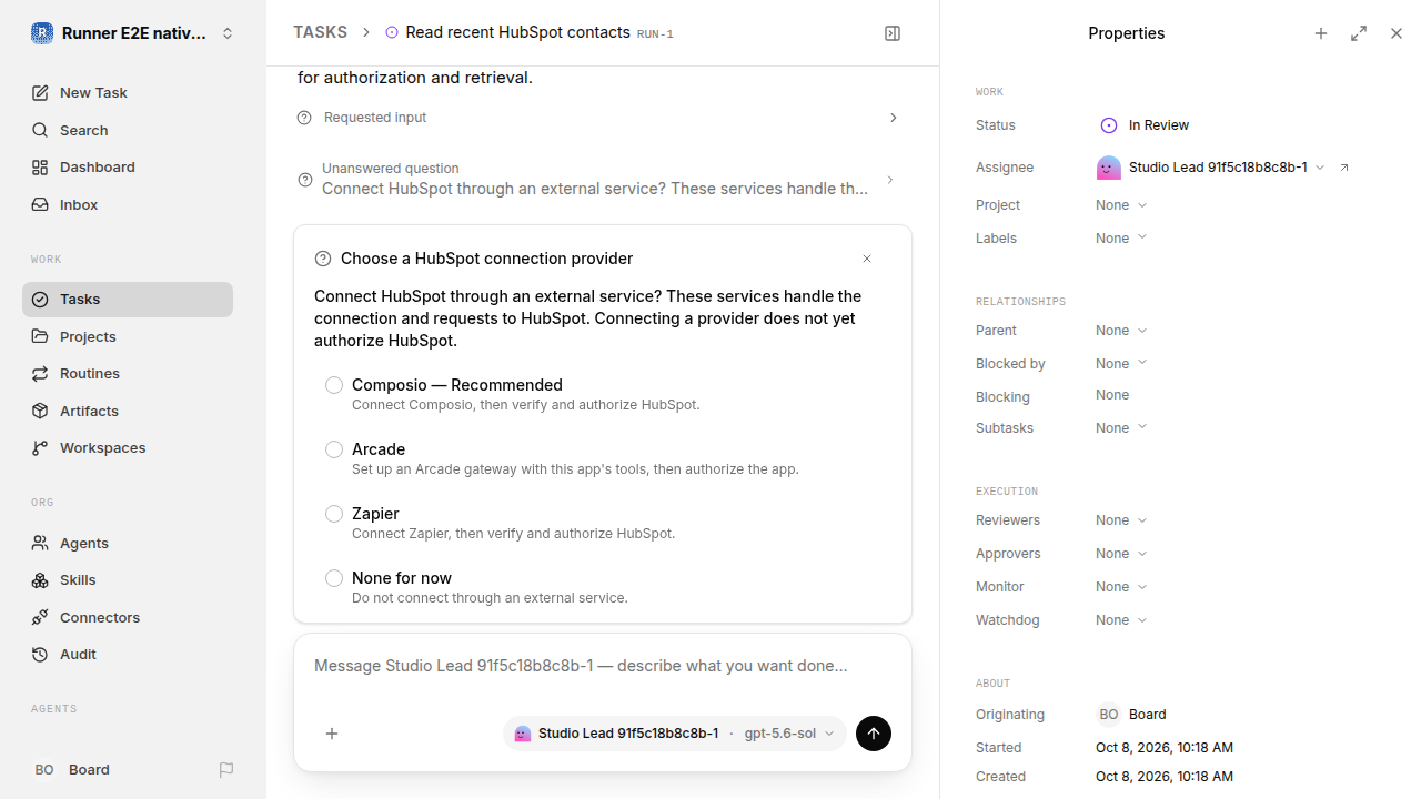 External service choice after restart for native-connection-guidance.runner-codex.local.provider-second