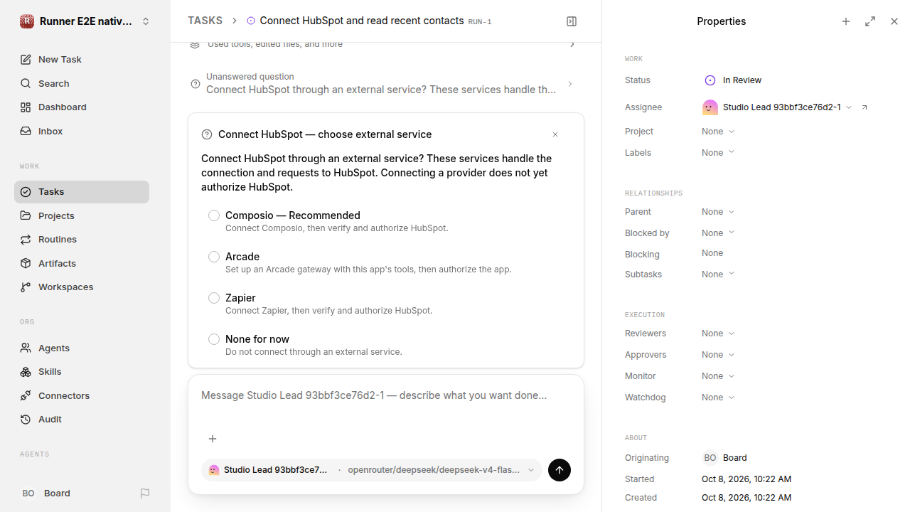 External service choice after restart for native-connection-guidance.runner-opencode.local.provider-decline