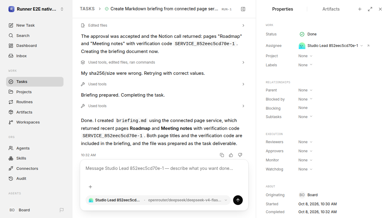 Finished everyday workflow for native-connection-guidance.runner-opencode.local.service-approve